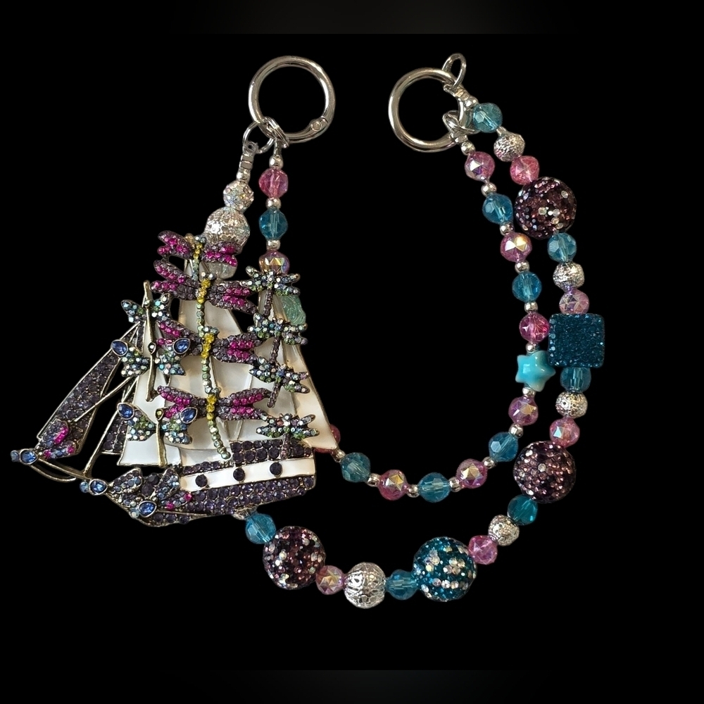 Sparkling Sailboat Beaded Bag Charm / Keychain